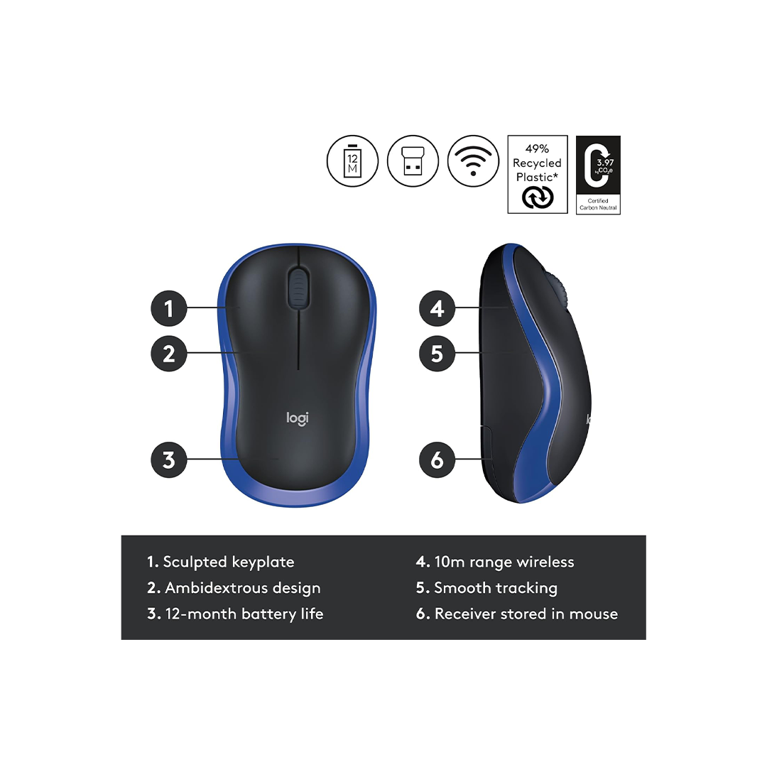 Logitech M185 Wireless Mouse - Blue in Qatar Logitech M185 Wireless Mouse - Blue in Qatar